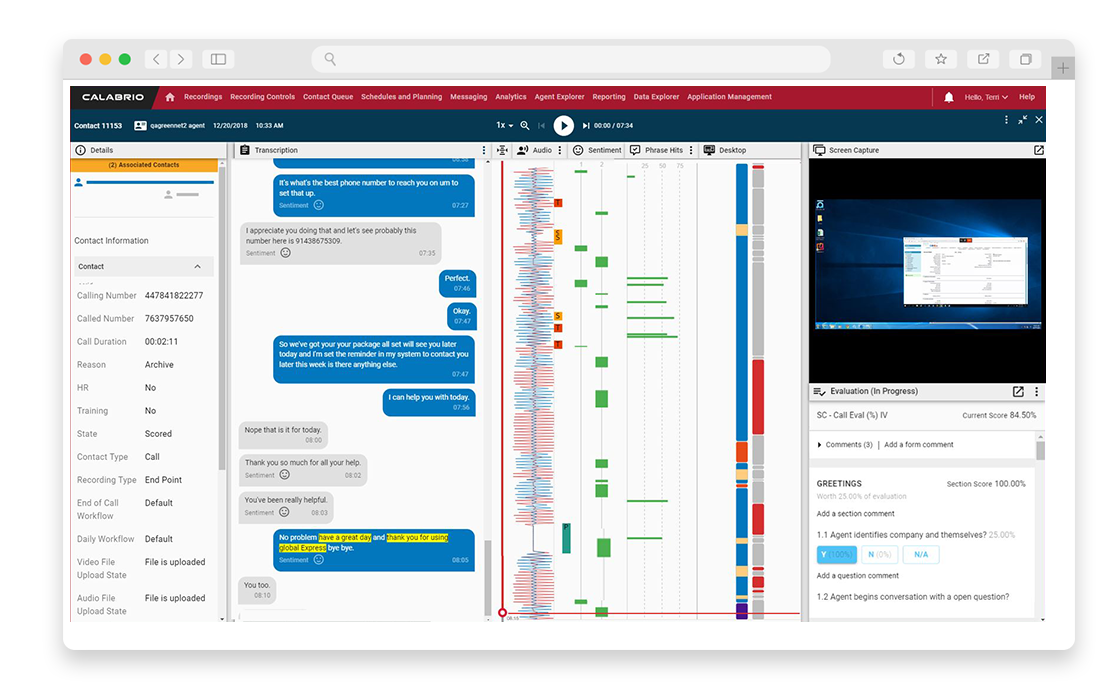 snapshot of Calabrio ONE's quality management system