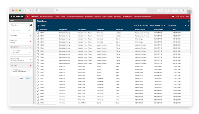 snapshot of call recording with Calabrio ONE